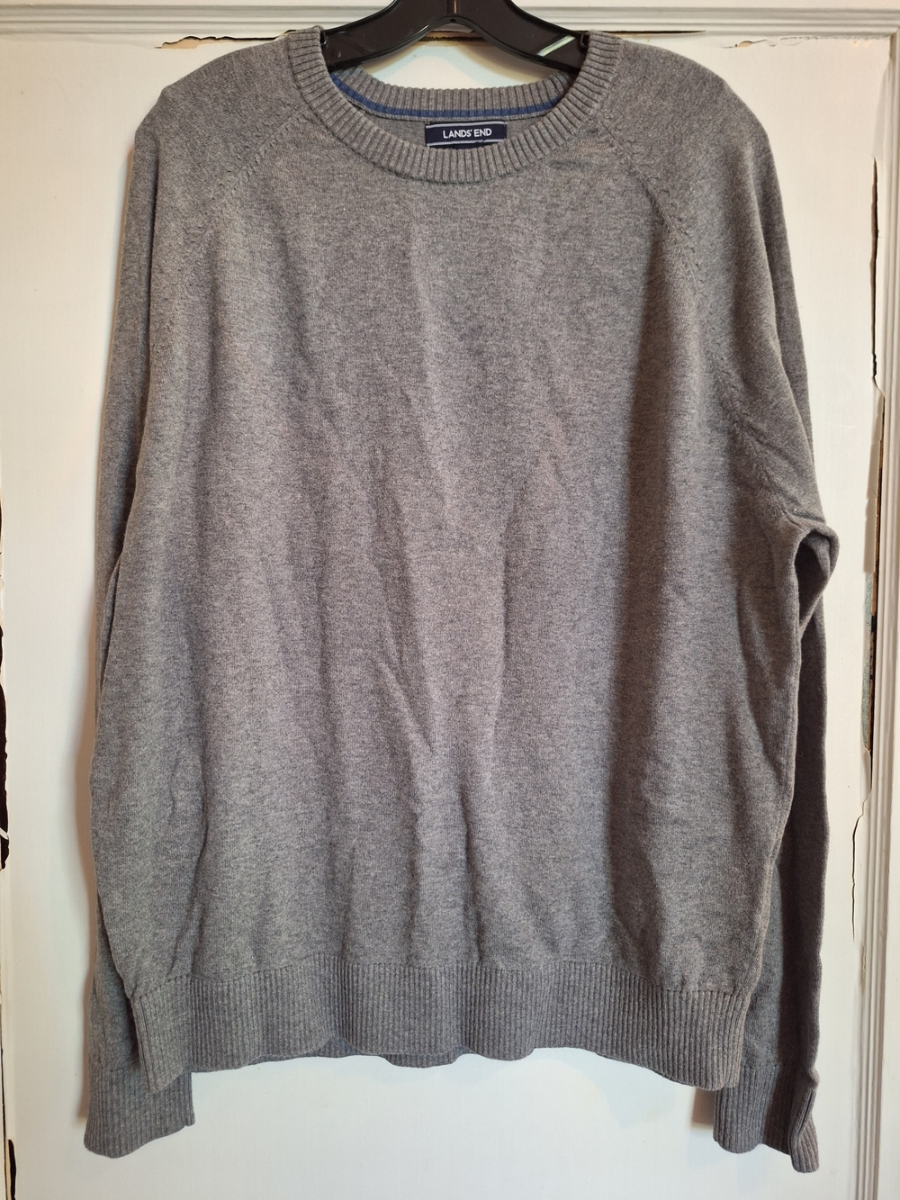 Lands End Mens Crewneck Pullover Sweater Cotton/Cashmere Blend Sz L Gray Classic